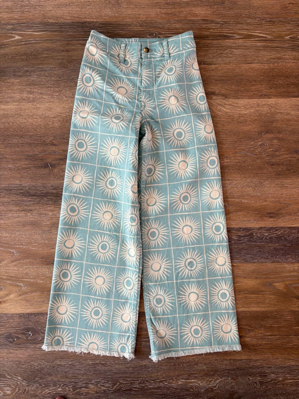 NWOT  Billabong Free fall Print Wide Leg Twill Pants in misty blue size 26 - Picture 2 of 11